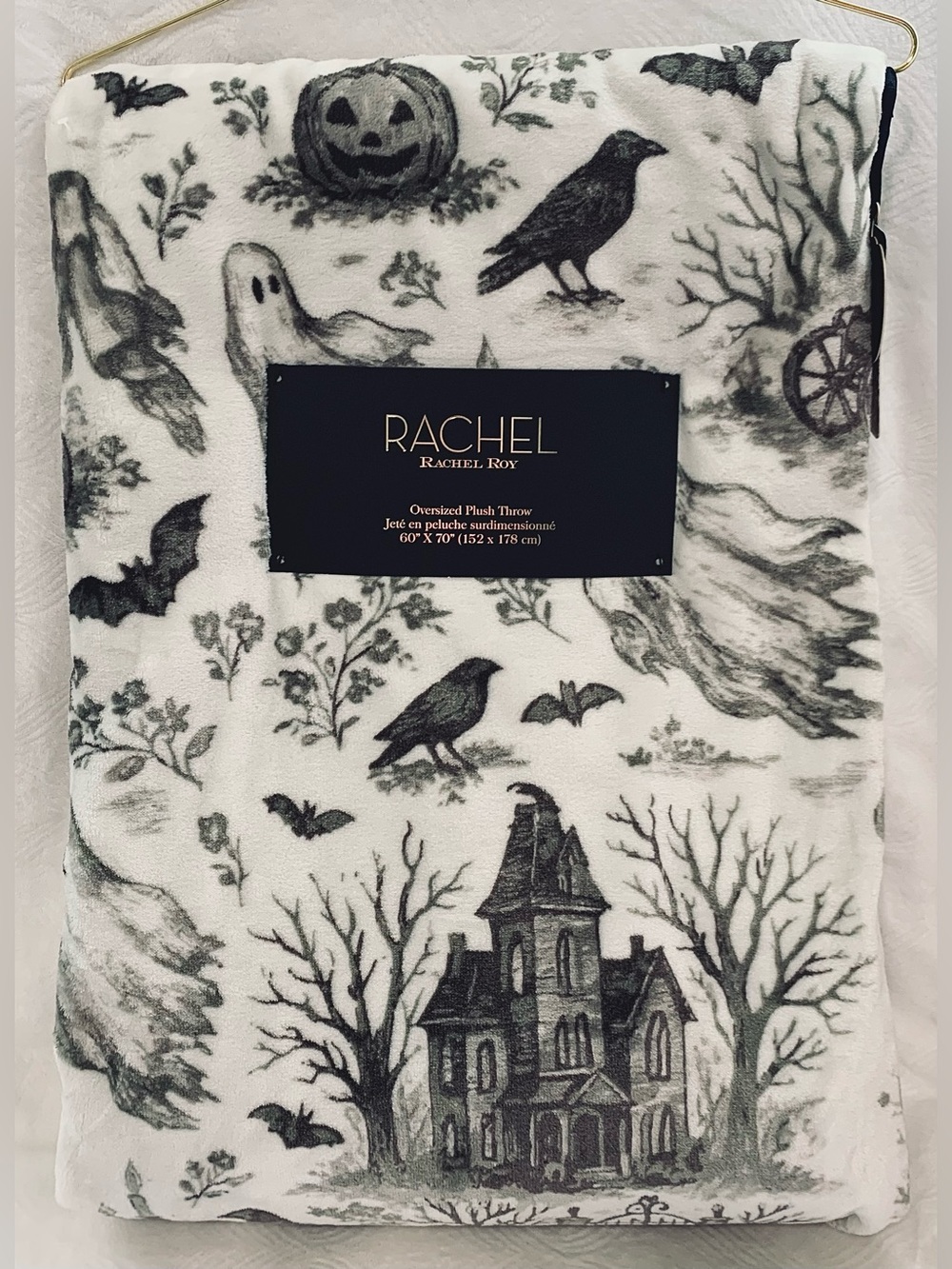 Rachel Roy Halloween Haunted House Spooky Ghosts Crows Pumpkins Throw Blanket